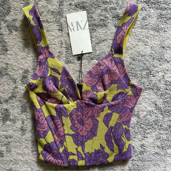 NWT Zara Jacquard Floral Corset Top - Picture 3 of 7